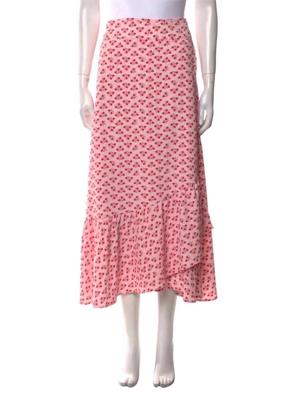 Hill House Pink Wrap Floral Ruffle-Trim Midi Skirt